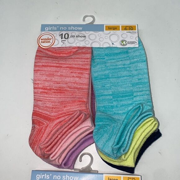 🔥20 Wonder Nation Girls No Show Socks, 20-Pack, Sizes large KIDS - Picture 2 of 6